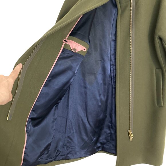 J CREW Stadium Italian Cloth Cocoon Coat Wool Blend Funnel Neck Olive Green - Picture 8 of 12